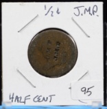Half Cent Braided Hair CounterStamp Advertisting J.M.P