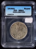 1919b India British Silver Rupee ICG MS-61