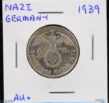 1939 German Silver 2 Marks AU Plus
