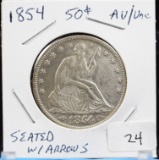 1854 Seated Liberty Arrows/Rays Half Dollar About Unc