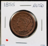 1855 Large Cent AU 50