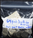 Bag of Buffalo Nickels 64 Pieces Full, Part Dates & Mints