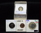 Box of 46 Proof Coins Includes Silver Kennedy & Lots Dollars