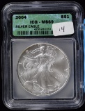 2004 American Silver Eagle MS 69 Superb + Dollar ICG