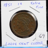 1851 Braided Hair Copper Large Cent Extra Fine