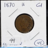 1870 Indian Head Cent Low mintage Date G/VG