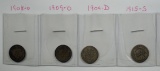 4 Semi Key Date Barber Dimes 08-O 09-O 09-D 15-S