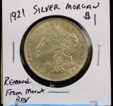 1921 Silver Morgan Dollar removed from mount Rev 90%