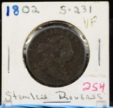 1802 Large Cent Stemless Rev VF