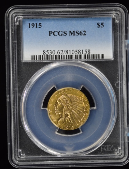 1915 $5 Gold Indian PCGS MS-62 Sharp Coin