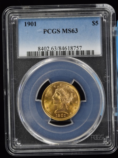1901 $5 Gold Liberty PCGS MS-63