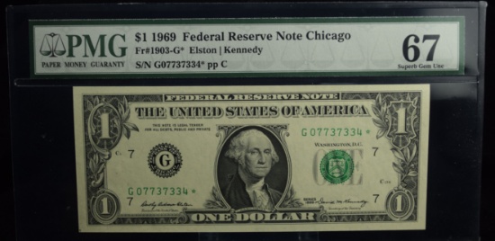 1969 $1 Federal Res Note Star Chicago PMG 67 Superb GEM UNC