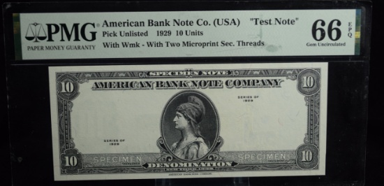 1929 Test Note PMG 66 GEM UNC EPQ American Bank Co