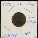 1870 Indian Head Cent Low Mintage with LIBERTY