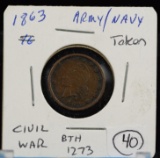 1863 Army & Navy Civil War Token Liberty Obv VF