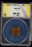 1893 Indian Head Cent ANACS MS-63 RB