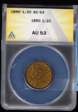 1850 Half Cent ANACS AU-53