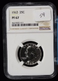 1963 Proof Cameo Washington  Quarter NGC Proof 67