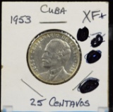 1953 Central America 25 Centavos Silver XF Plus