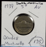 1939 Jefferson Nickel Double Monticello AU Rare