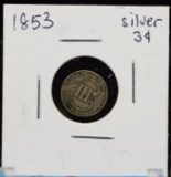 1853 Three Cent Silver Fine Plus