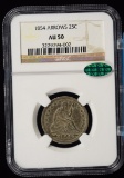 1854 Seated Quarter Arrows NGC AU-50 CAC Strong