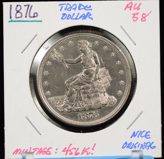 1876 Trade Dollar AU58 456K Minted