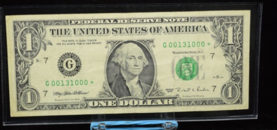 1995 $1 Star Note Low Serial 0013100 Cool Sequence