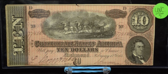 1864 $10 Confederate Note UNC Great Color