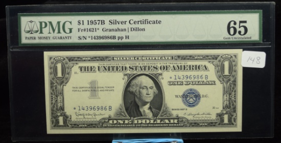 $1 1957 Silver Certificate Start Note PMG MS 65