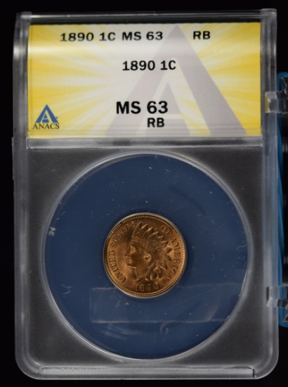 1890 Indian Head Cent ANACS MS-63 RB