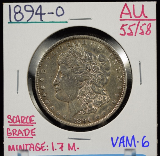 1894-O Morgan Dollar AU55/58 VAM 6 Scarce Date