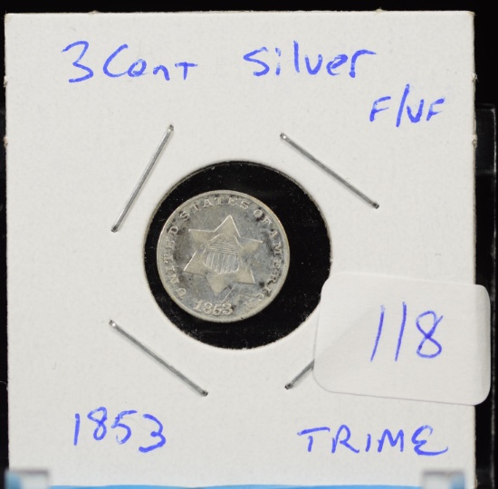 1853 Three Cent Silver Piece F/VF