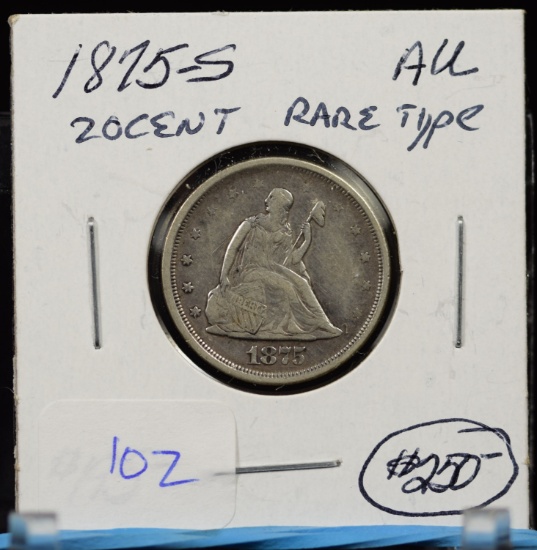 1875-S Twenty Cent Piece Rare type AU