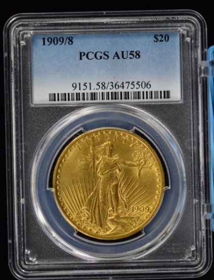 1909/8 $20 Gold St Gaudens PCGS AU-58 Tough Date