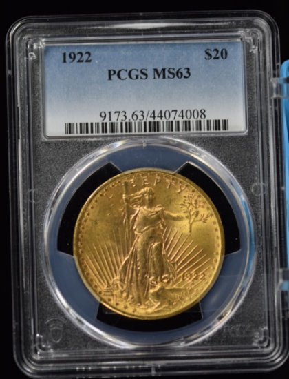 1922 $20 Gold St Gaudens PCGS MS-63