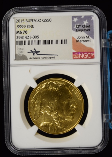2015 $50 Gold Buffalo NGC MS-70 John Mercanti Signature