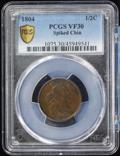 1804 Half Cent Spiked Chin PCGS VF-30 Looks better