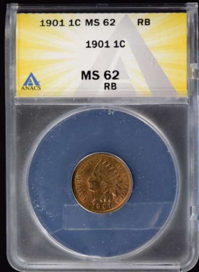 1901 Indian Head Cent ANACS MS-62 RB