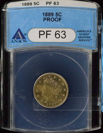 1889 Proof V Nickel ANACS Proof-63 Looks Better