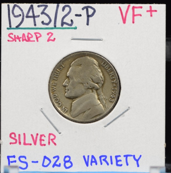 1943/2 Jefferson War Nickel VF Plus Sharp 2 FS-028