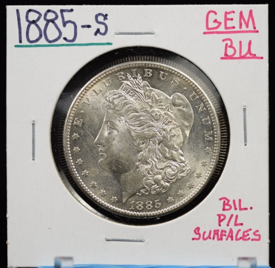 1885-S Morgan Dollar GEM BU BiL PL Surfaces