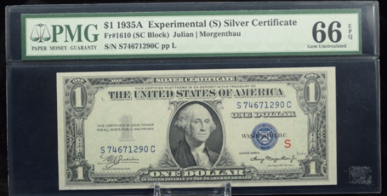 1935-A $1 Silver Certificate Experimental PMG 66EPQ GEM UNC