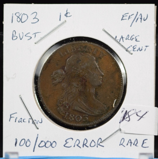 1803 Large Cent Large Date Error 100/000 F About UNC