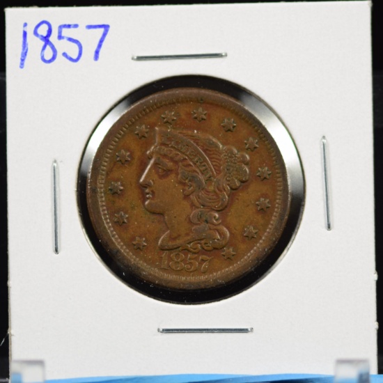 1857 Large Cent Variety B-185 AU