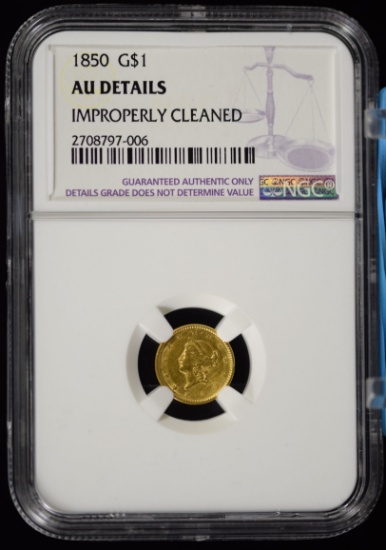 1850 $1 Gold Liberty NGC AU details