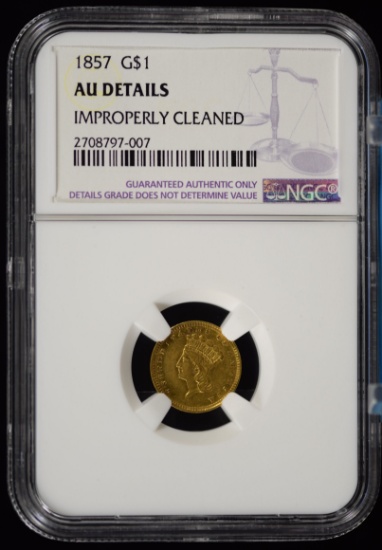 1857 $1 Gold Liberty NGC AU details