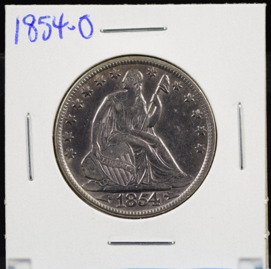 1854-O Seated Liberty Half Dollar Repunched Date AU