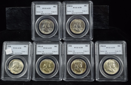 6 PCGS Franklin Half Dollars Mixed Dates