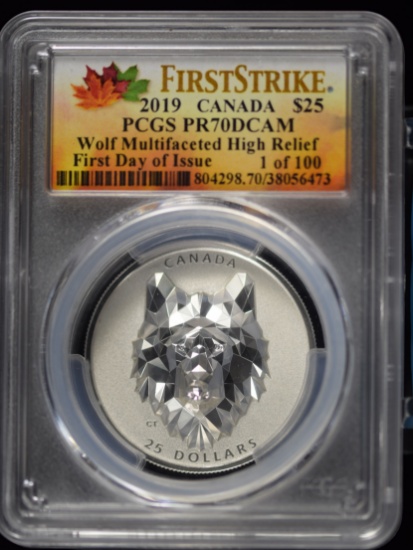 2019 $25 Canadian Wolf 1of100 PCGS PR70 DCAM